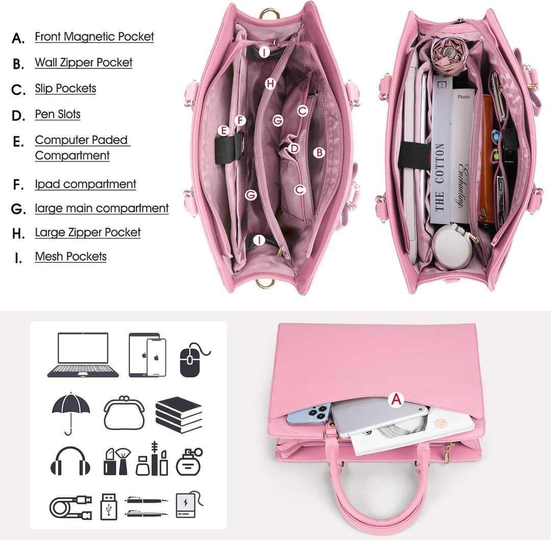 Waterproof PU Leather Laptop Bag with Multifunctional Design for Women