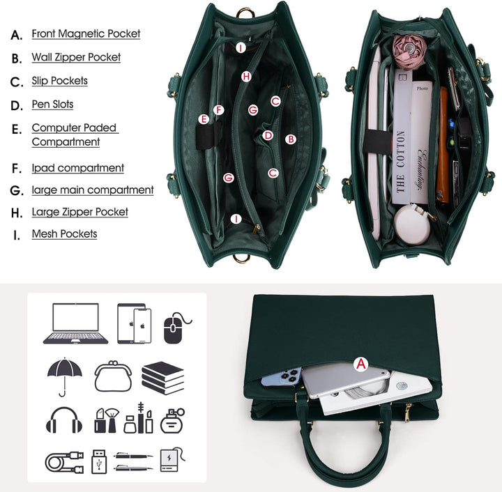 Waterproof PU Leather Laptop Bag with Multifunctional Design for Women