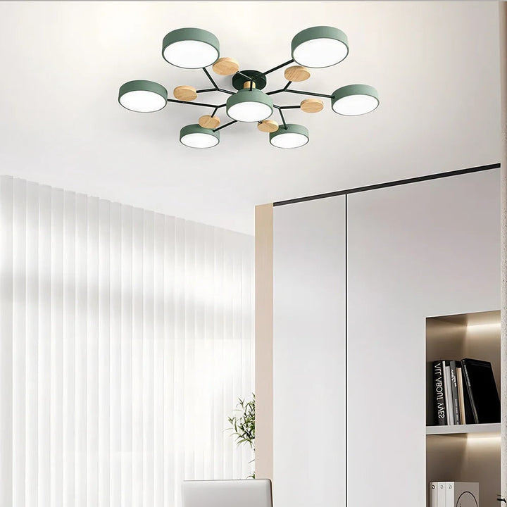 LED Semi Flush Ceiling Light Fixture with Modern Wood Accents for Kitchen Dining Room
