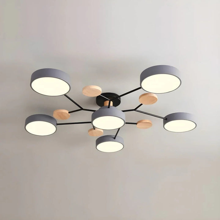 LED Semi Flush Ceiling Light Fixture with Modern Wood Accents for Kitchen Dining Room