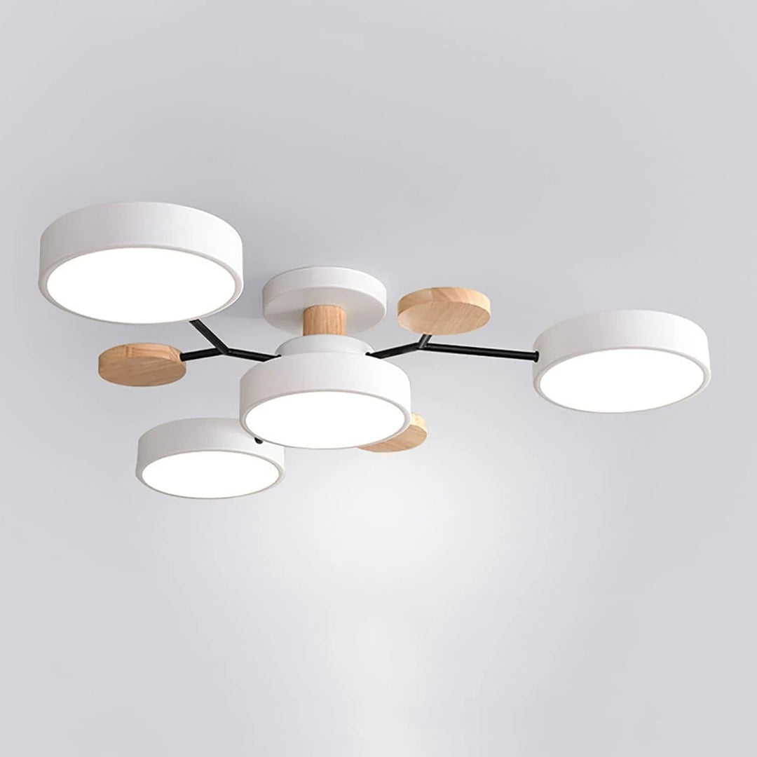 LED Semi Flush Ceiling Light Fixture with Modern Wood Accents for Kitchen Dining Room