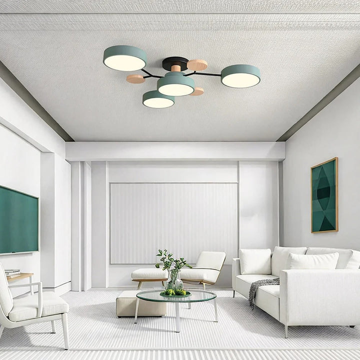 LED Semi Flush Ceiling Light Fixture with Modern Wood Accents for Kitchen Dining Room