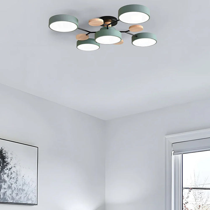 LED Semi Flush Ceiling Light Fixture with Modern Wood Accents for Kitchen Dining Room