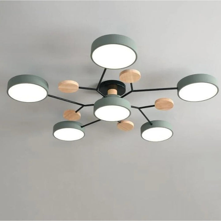 LED Semi Flush Ceiling Light Fixture with Modern Wood Accents for Kitchen Dining Room