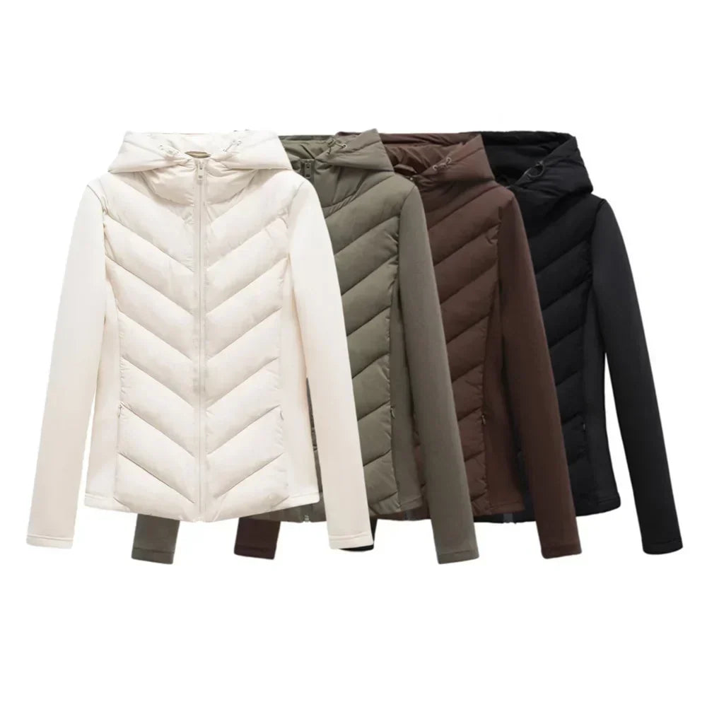 Women's Lightweight Quilted Winter Jacket with Hood and Hidden Pockets