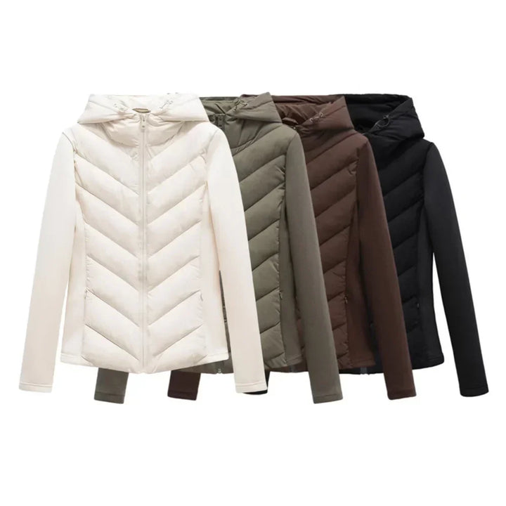 Women's Lightweight Quilted Winter Jacket with Hood and Hidden Pockets