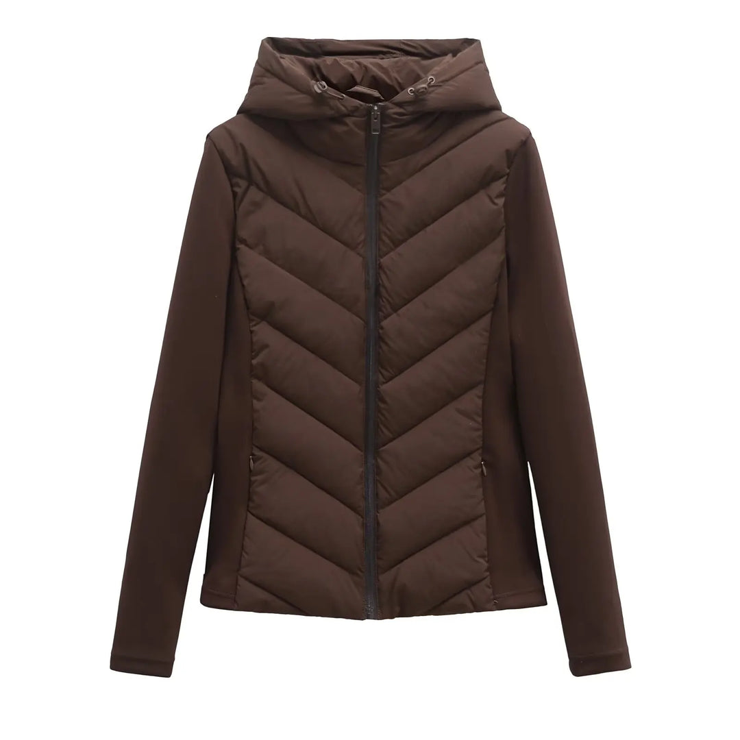 Lightweight Women's Quilted Winter Jacket with Hood and Hidden Pockets.