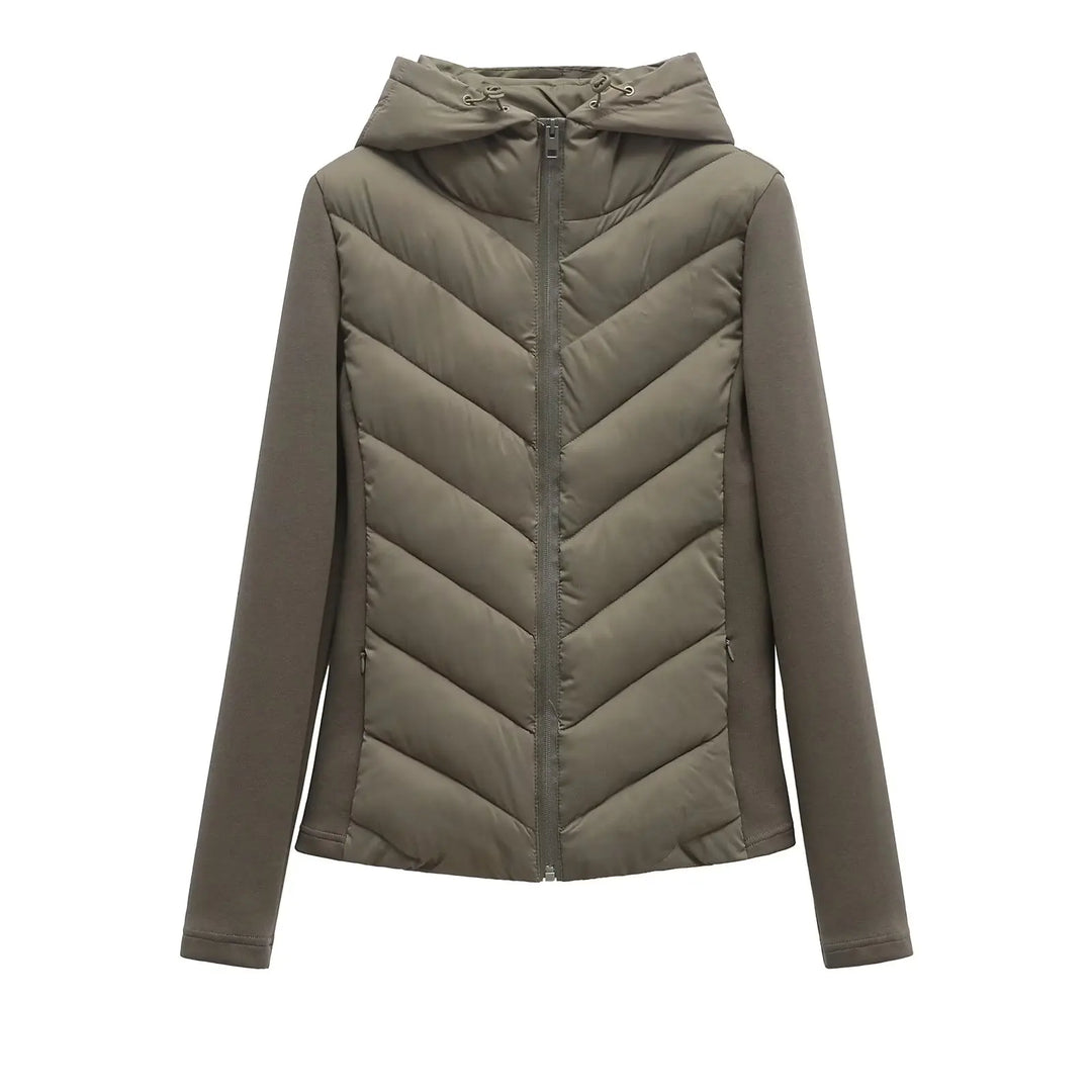 Lightweight Women's Quilted Winter Jacket with Hood and Hidden Pockets.