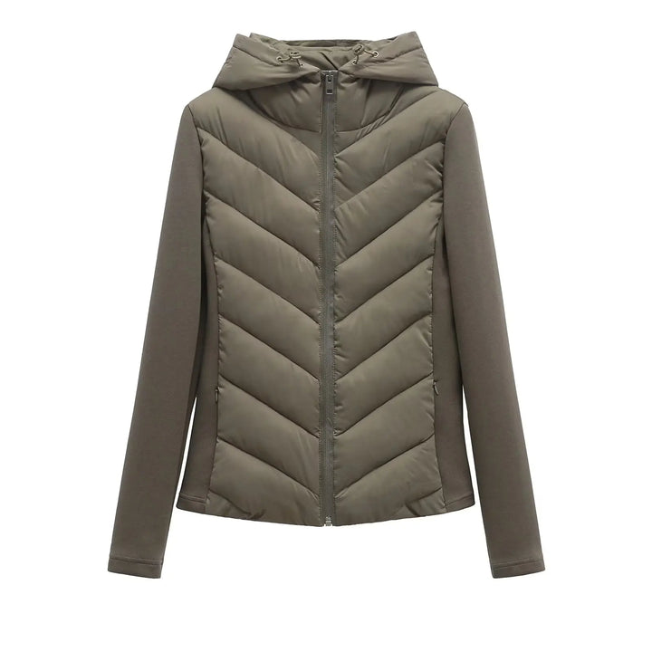 Women's Lightweight Quilted Winter Jacket with Hood and Hidden Pockets