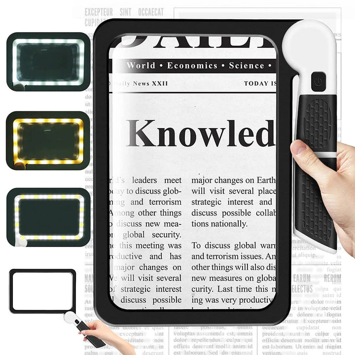 Full-Page Handheld Magnifying Glass – 5X Magnification, LED-Illuminated Magnifier with 3 Modes, Ideal for Reading Books and for the Elderly