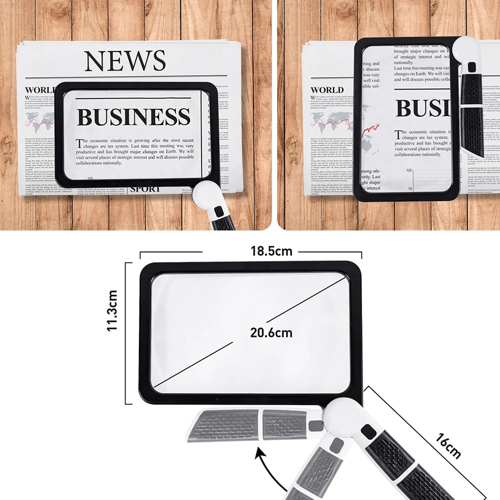 Full-Page Handheld Magnifying Glass – 5X Magnification, LED-Illuminated Magnifier with 3 Modes, Ideal for Reading Books and for the Elderly