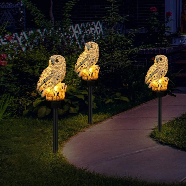Solar owl garden light with warm white LED, waterproof IP65, 45 cm