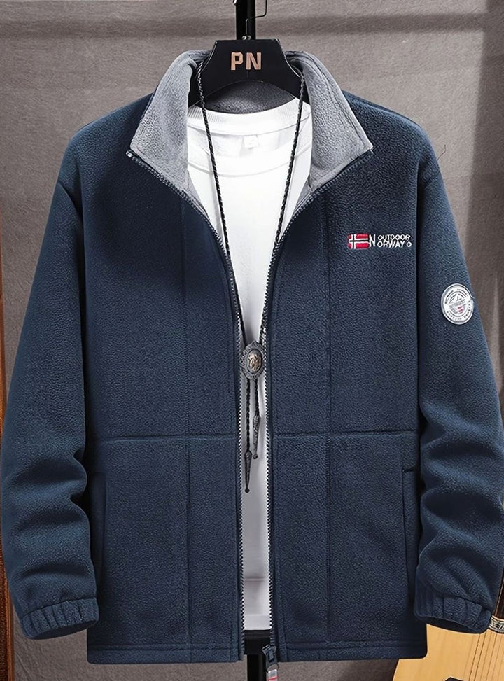 Men's Fleece Cardigan with Stand-Up Collar and Full Zip