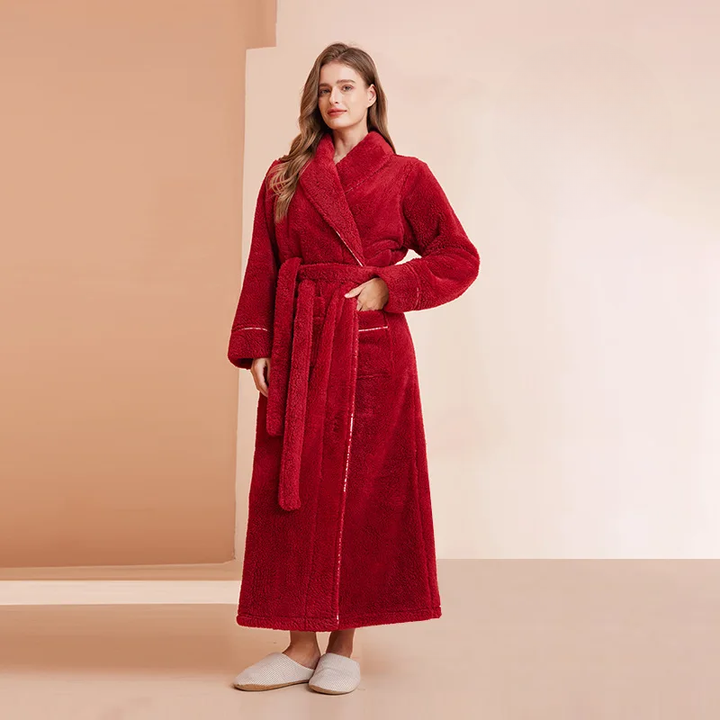Men's and Women's Flannel Fleece Dressing Gown - Warm Winter Robe with Belt and Shawl Collar