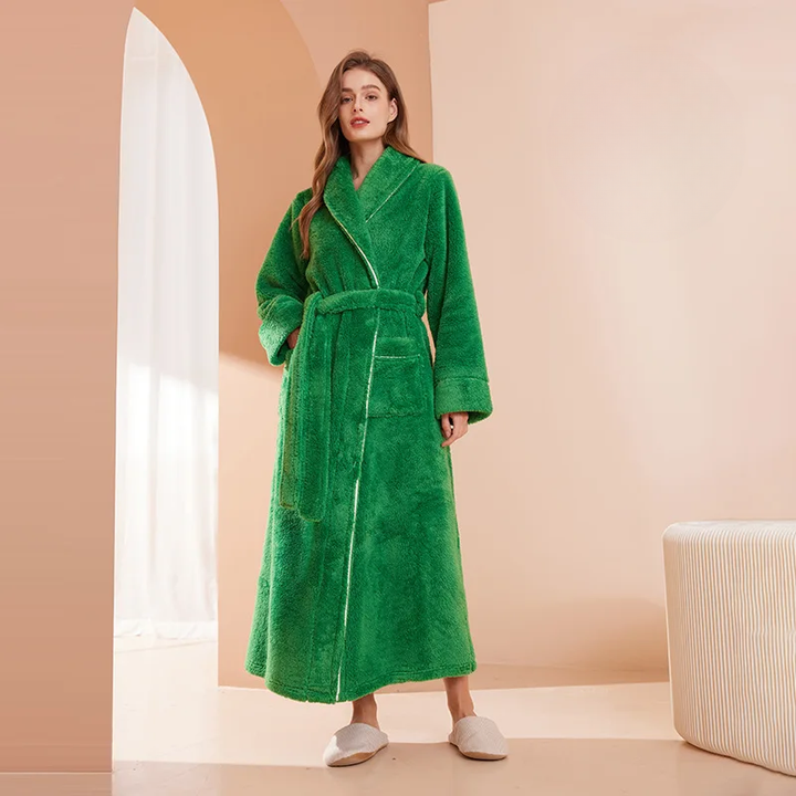 Men's and Women's Flannel Fleece Dressing Gown - Warm Winter Robe with Belt and Shawl Collar