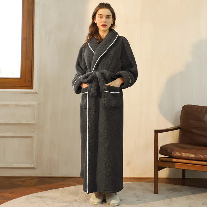 Men's and Women's Flannel Fleece Dressing Gown - Warm Winter Robe with Belt and Shawl Collar