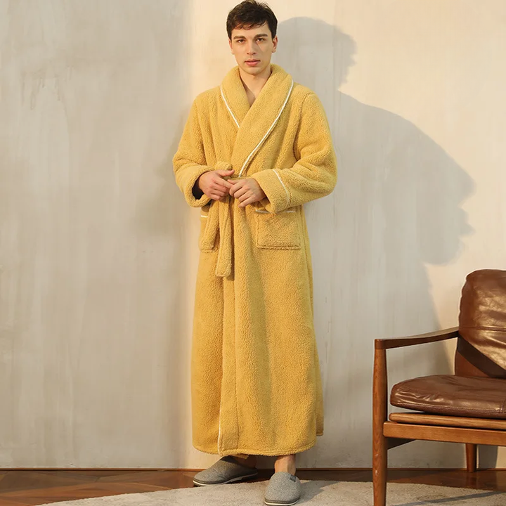 Men's and Women's Flannel Fleece Dressing Gown - Warm Winter Robe with Belt and Shawl Collar