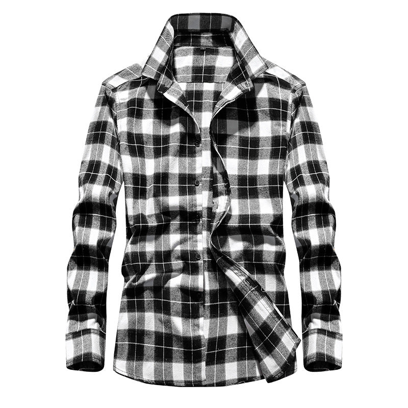 Men's Checked Flannel Shirt with Kent Collar and Adjustable Cuffs