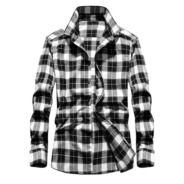 Men's Checked Flannel Shirt with Kent Collar and Adjustable Cuffs