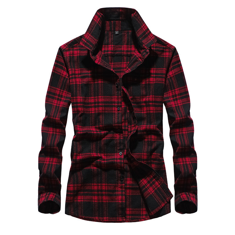 Men's Checked Flannel Shirt with Kent Collar and Adjustable Cuffs