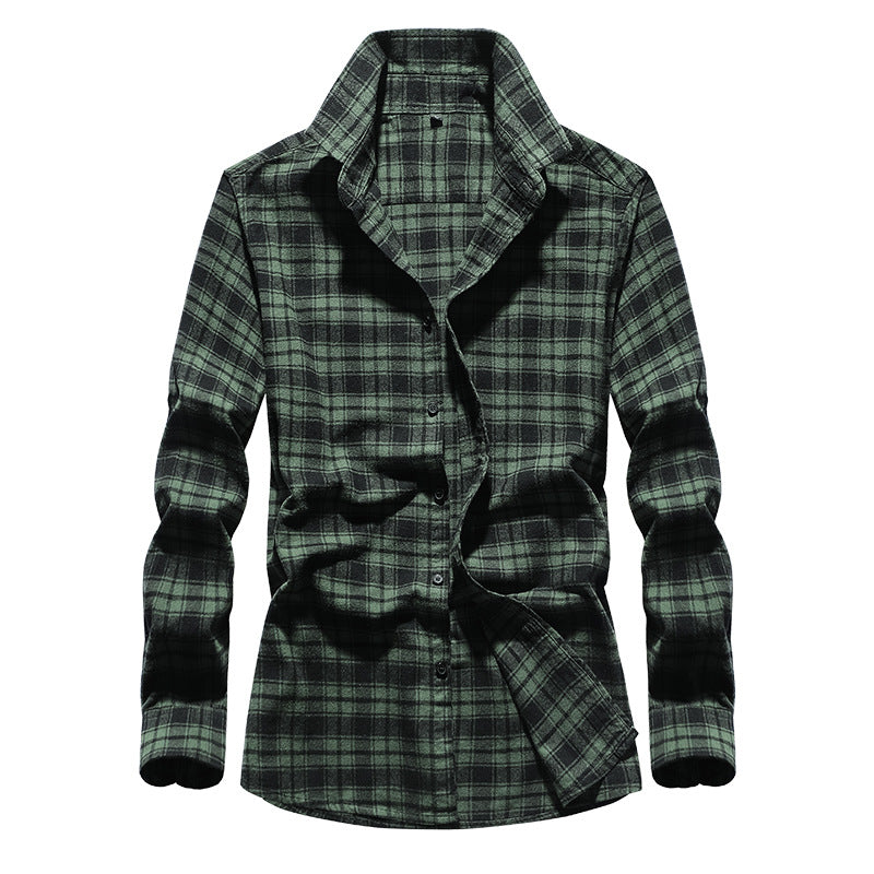 Men's Checked Flannel Shirt with Kent Collar and Adjustable Cuffs