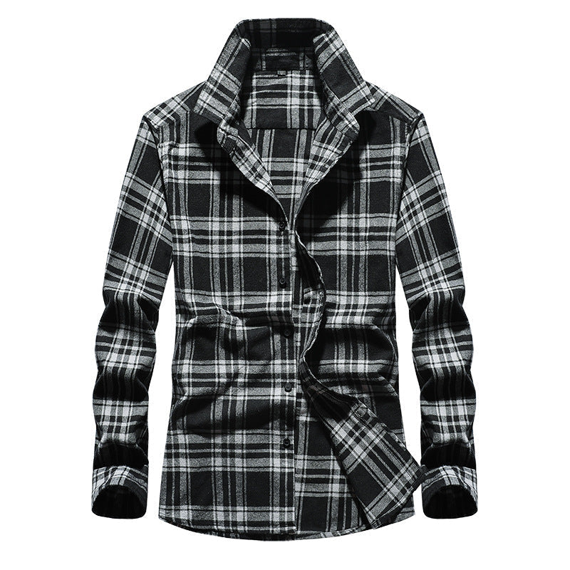 Men's Checked Flannel Shirt with Kent Collar and Adjustable Cuffs
