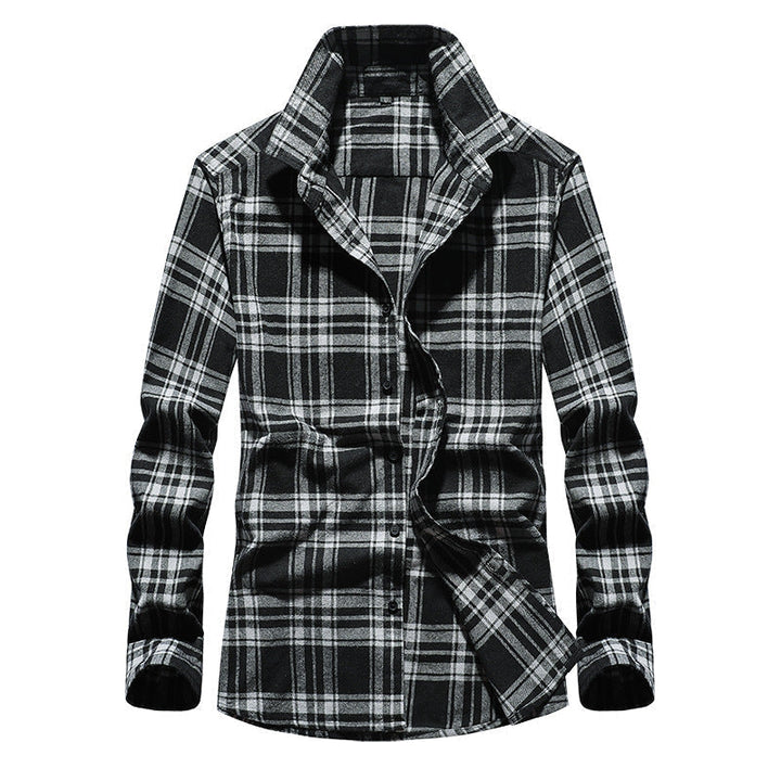 Men's Checked Flannel Shirt with Kent Collar and Adjustable Cuffs