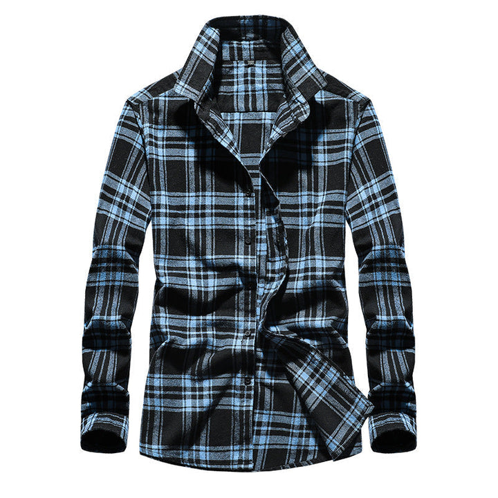 Men's Checked Flannel Shirt with Kent Collar and Adjustable Cuffs