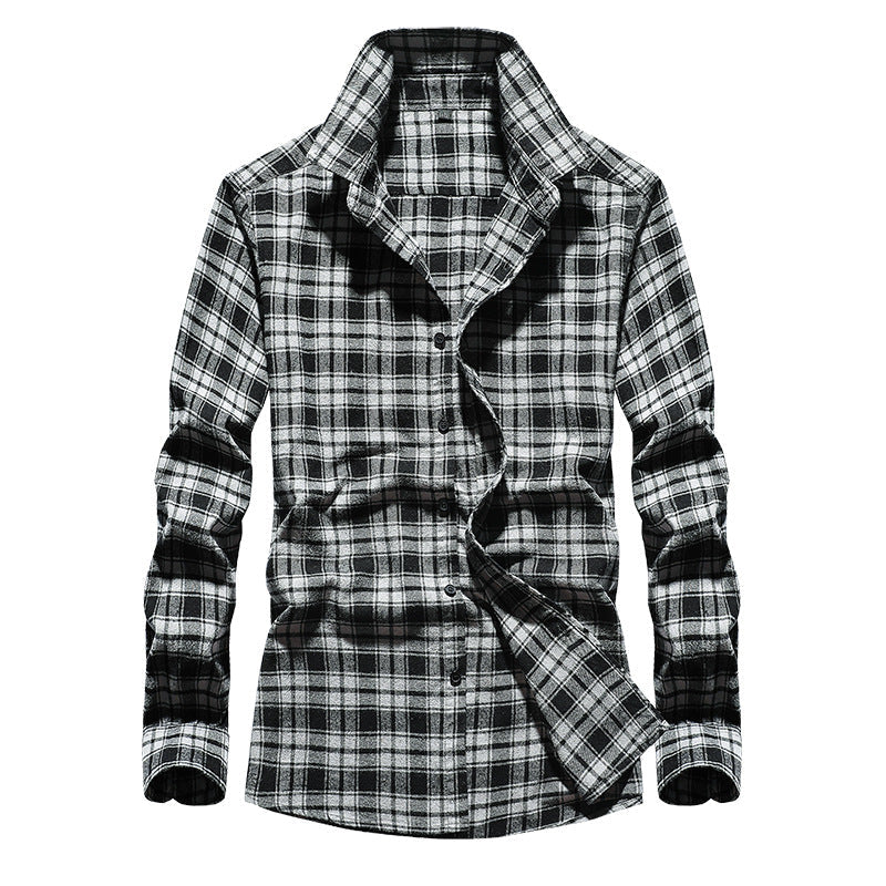 Men's Checked Flannel Shirt with Kent Collar and Adjustable Cuffs