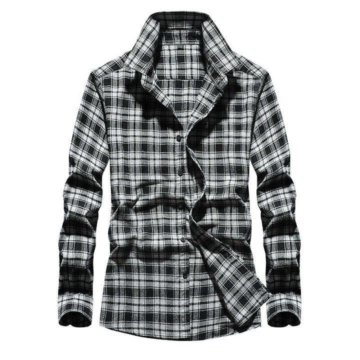 Men's Checked Flannel Shirt with Kent Collar and Adjustable Cuffs