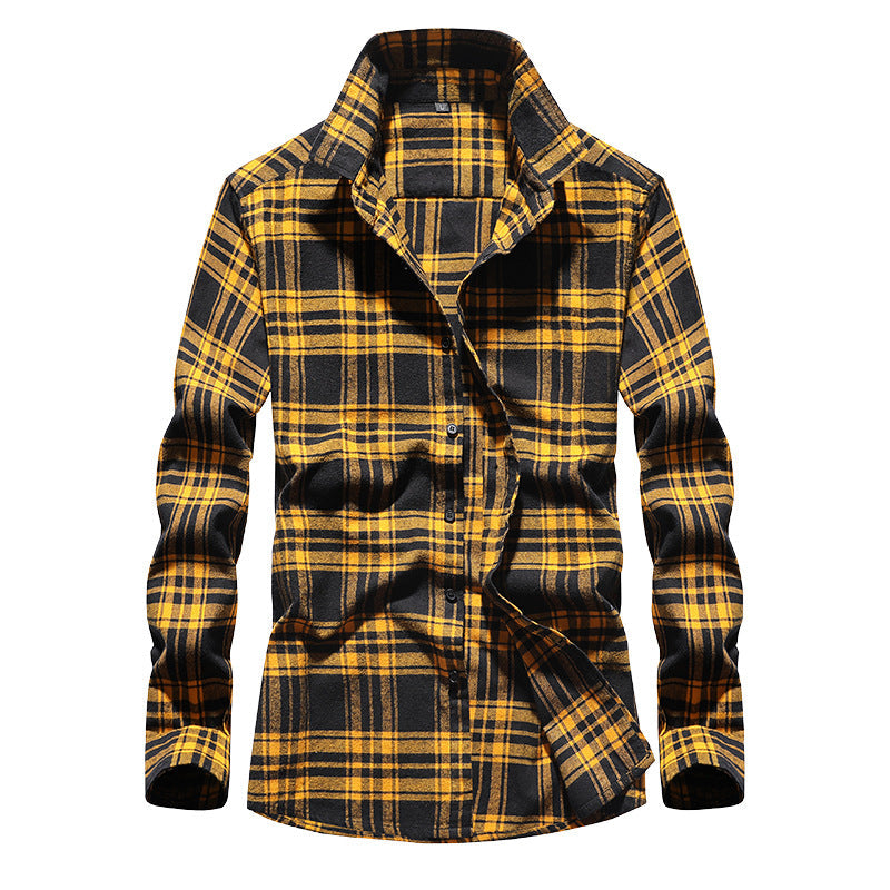 Men's Checked Flannel Shirt with Kent Collar and Adjustable Cuffs
