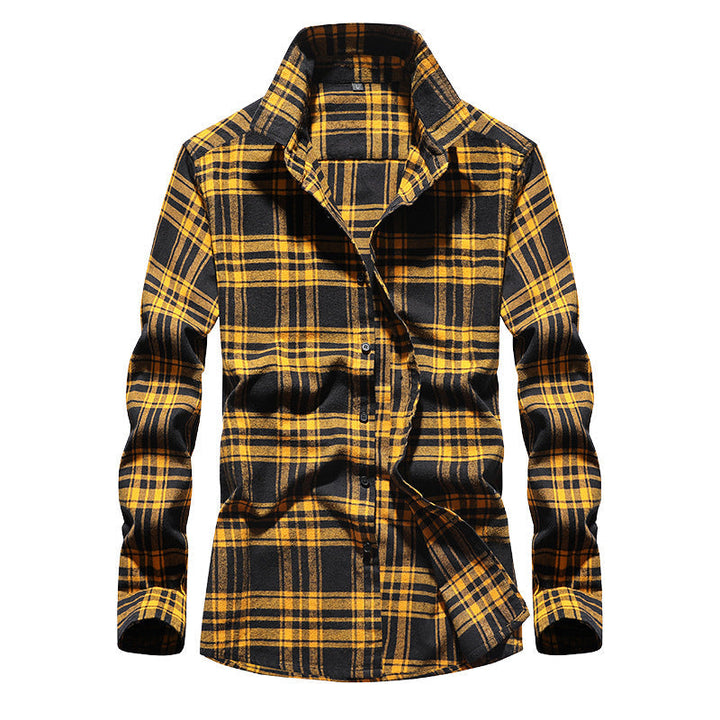 Men's Checked Flannel Shirt with Kent Collar and Adjustable Cuffs