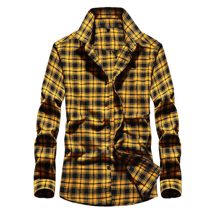 Men's Checked Flannel Shirt with Kent Collar and Adjustable Cuffs