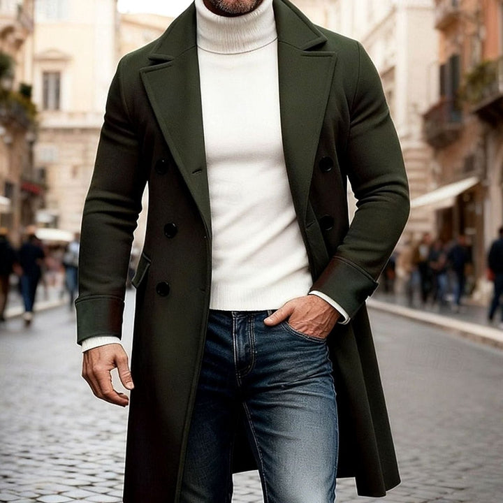 Men's Long Wool Overcoat Double-Breasted Tailored Fit