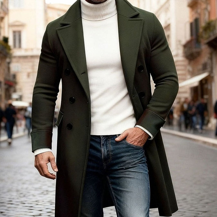 Men's Long Wool Overcoat Double-Breasted Tailored Fit