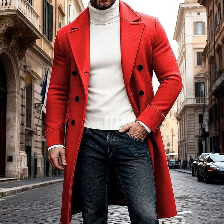 Men's Long Wool Overcoat Double-Breasted Tailored Fit