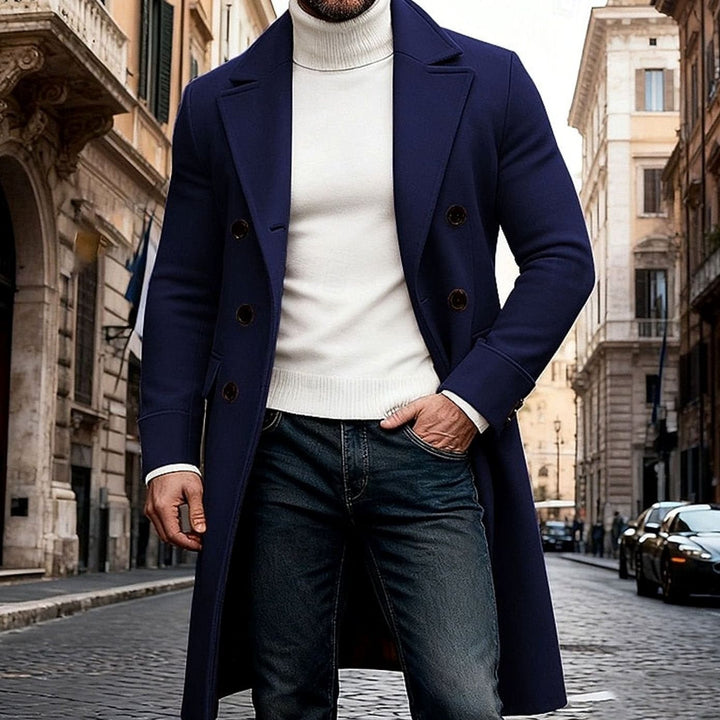 Men's Long Wool Overcoat Double-Breasted Tailored Fit