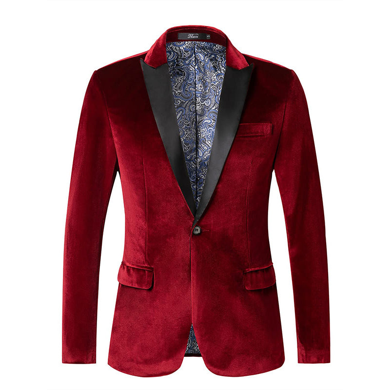 Men's Velvet Dinner Jacket with Satin Lapels and Single Button