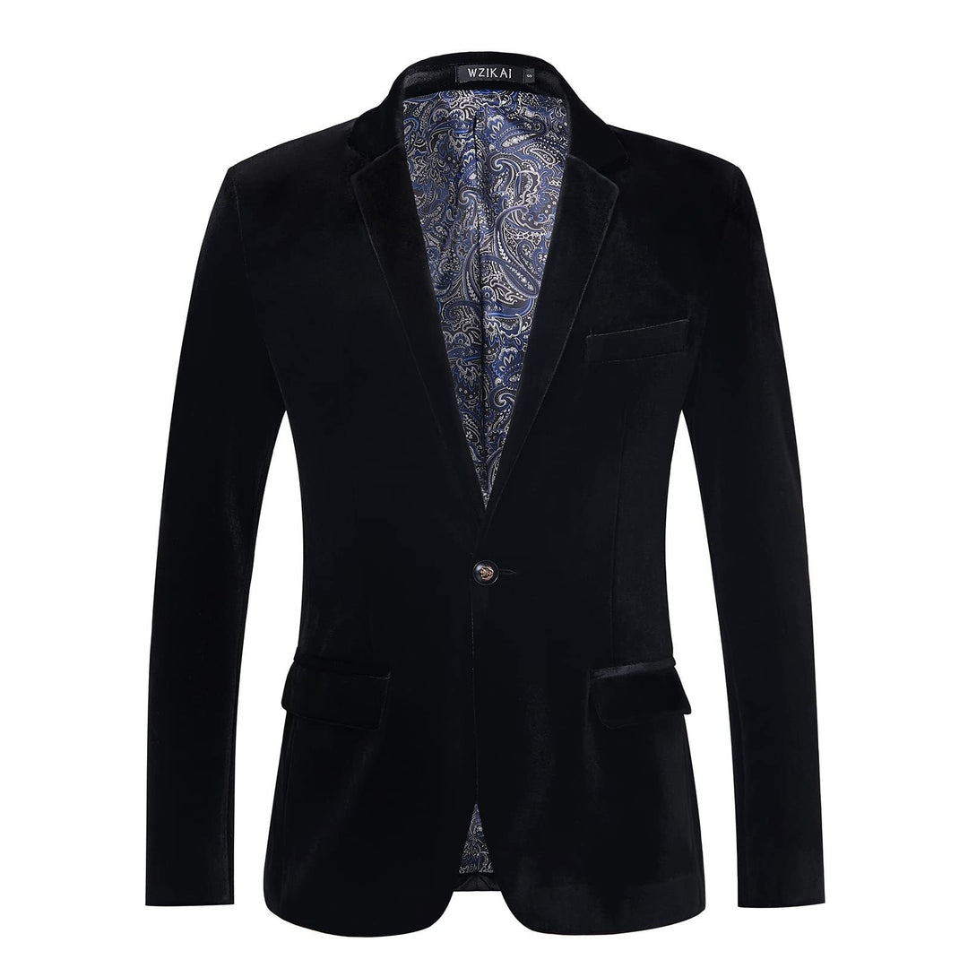 Men's Velvet Dinner Jacket with Satin Lapels and Single Button