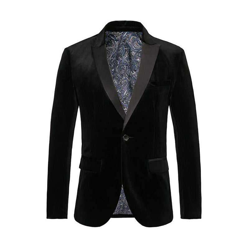 Men's Velvet Dinner Jacket with Satin Lapels and Single Button