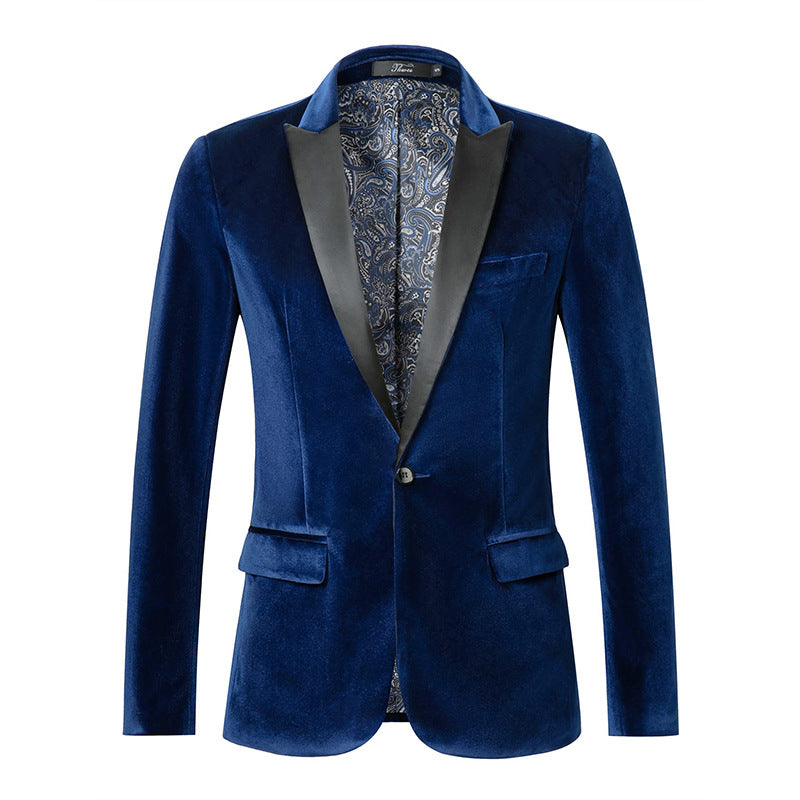 Men's Velvet Dinner Jacket with Satin Lapels and Single Button