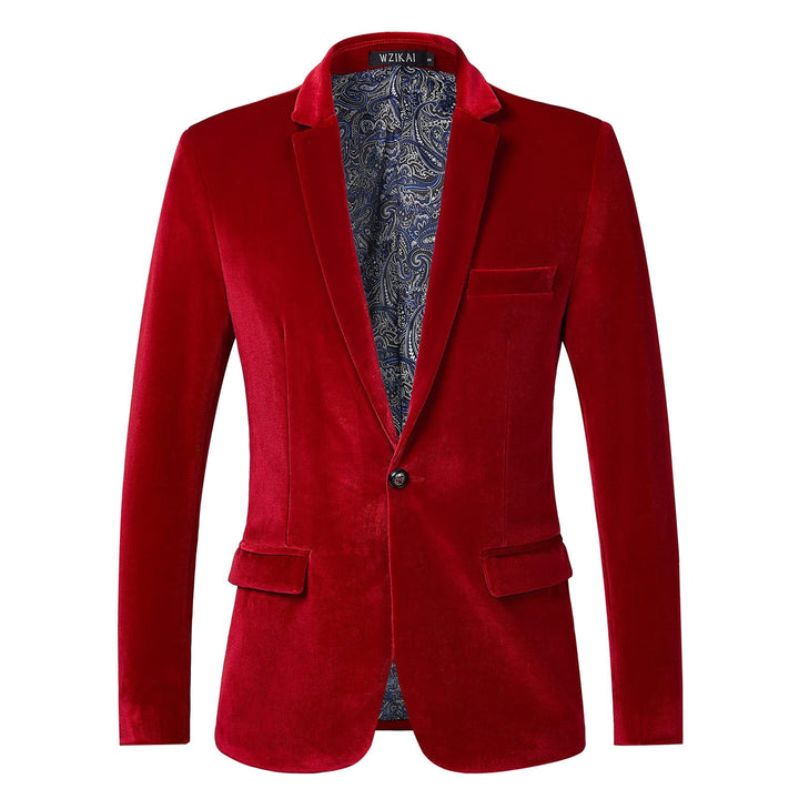 Men's Velvet Dinner Jacket with Satin Lapels and Single Button