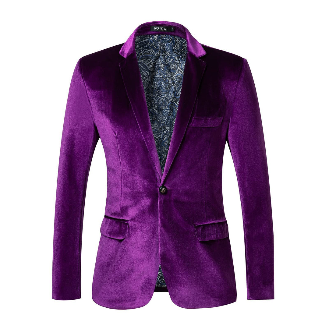 Men's Velvet Dinner Jacket with Satin Lapels and Single Button