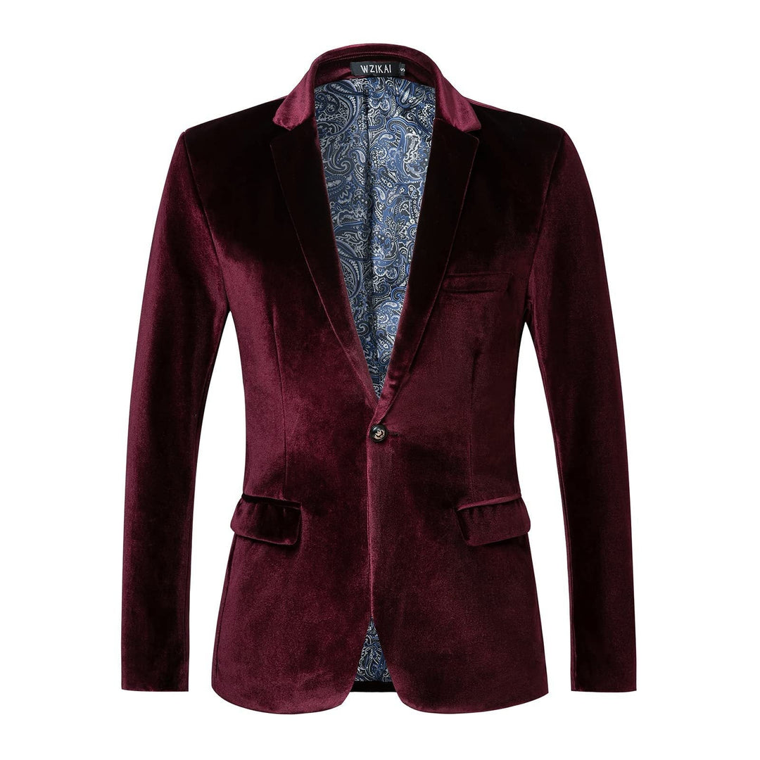 Men's Velvet Dinner Jacket with Satin Lapels and Single Button