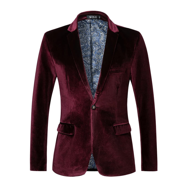 Men's Velvet Dinner Jacket with Satin Lapels and Single Button