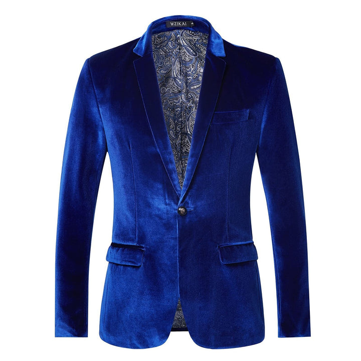 Men's Velvet Dinner Jacket with Satin Lapels and Single Button