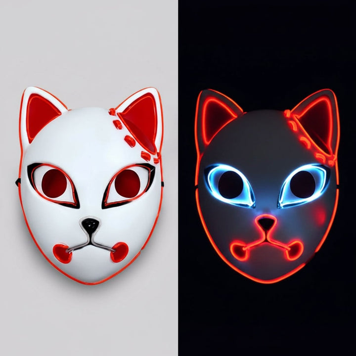 Halloween LED Fox Kitsune Mask with Light-Up Japanese Demon Design for Cosplay Party Costume
