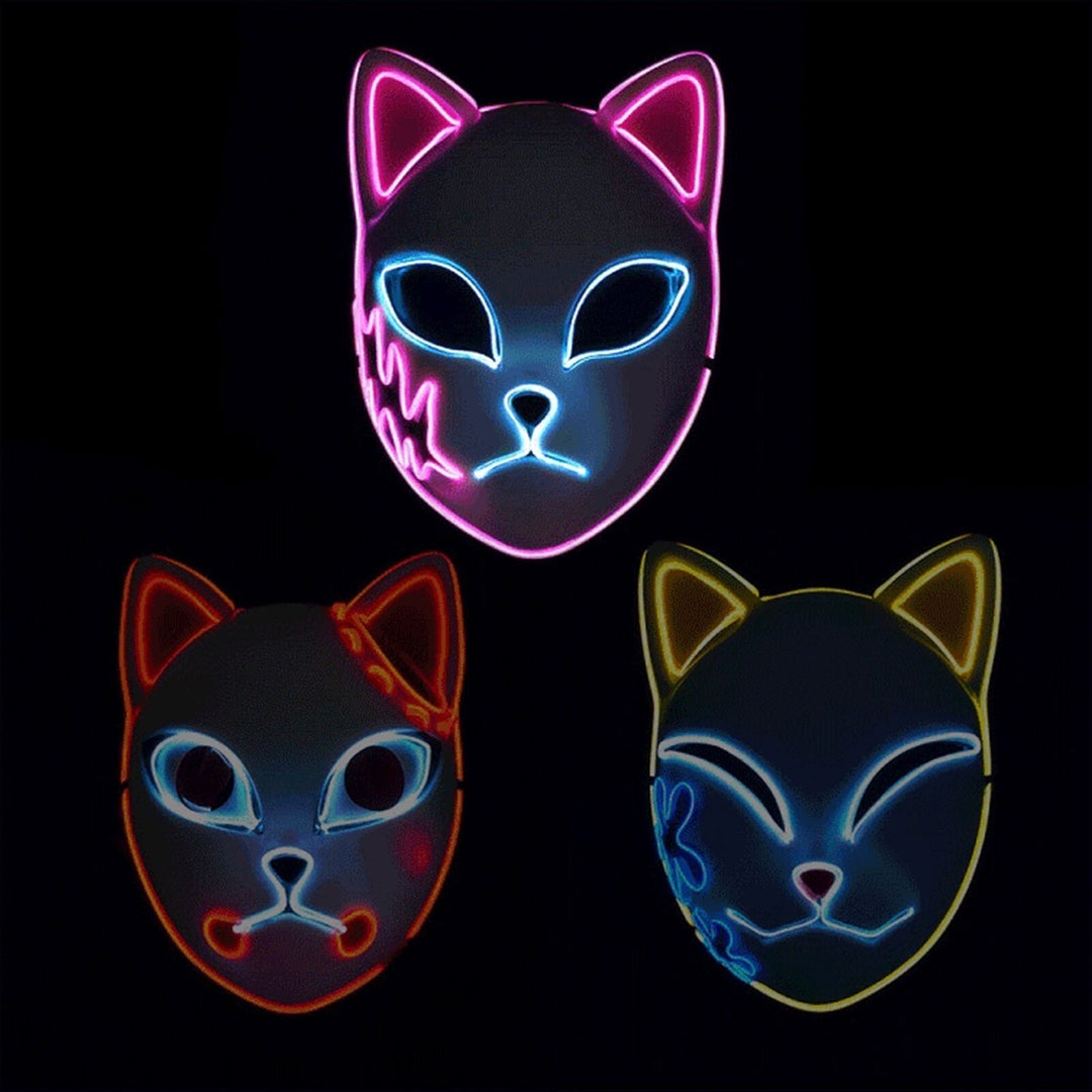 Halloween LED Fox Kitsune Mask with Light-Up Japanese Demon Design for Cosplay Party Costume