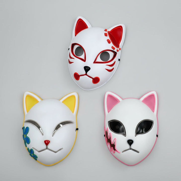 Halloween LED Fox Kitsune Mask with Light-Up Japanese Demon Design for Cosplay Party Costume