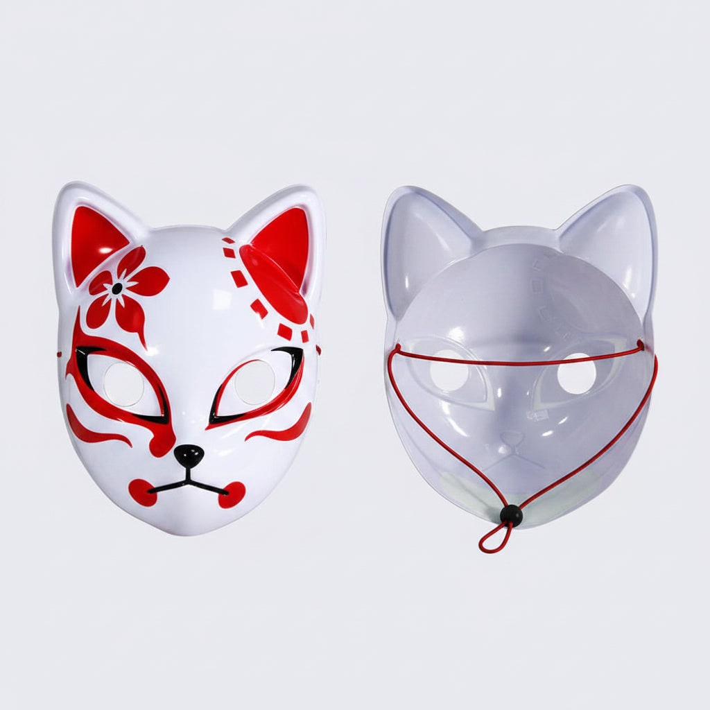 Halloween LED Fox Kitsune Mask with Light-Up Japanese Demon Design for Cosplay Party Costume